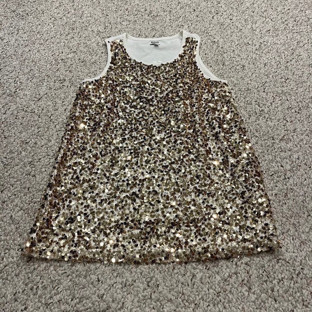 NWT RUUM Sleeveless Gold Sequin Tank Girls Sz 16 Flashy Showgirl Glam